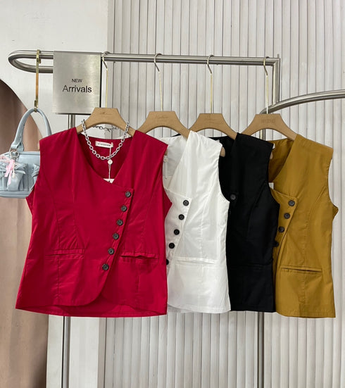 MATINEE Sleeveless Asymmetrical Buttons Vest